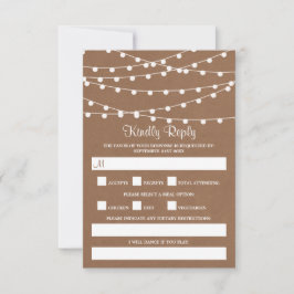 Cartão RSVP A Coleção de Casamentos Rustic Kraft String Lights