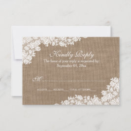 Cartão RSVP A Coleção Rústica de Lace Branco de Burlap & Vinta
