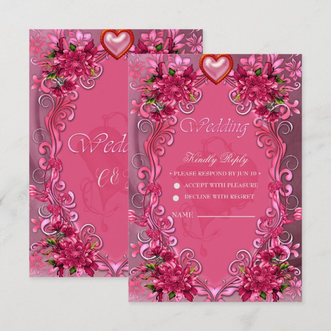 Cartão RSVP A elegância das flores rosa (Frente/Verso)