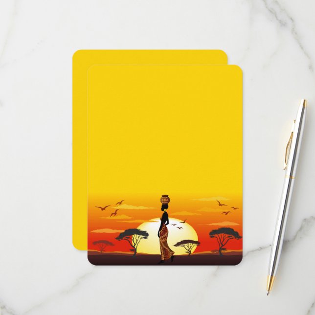 Cartão RSVP A linda mulher africana Silhouette sobre os sóis a (Frente/Verso In Situ)