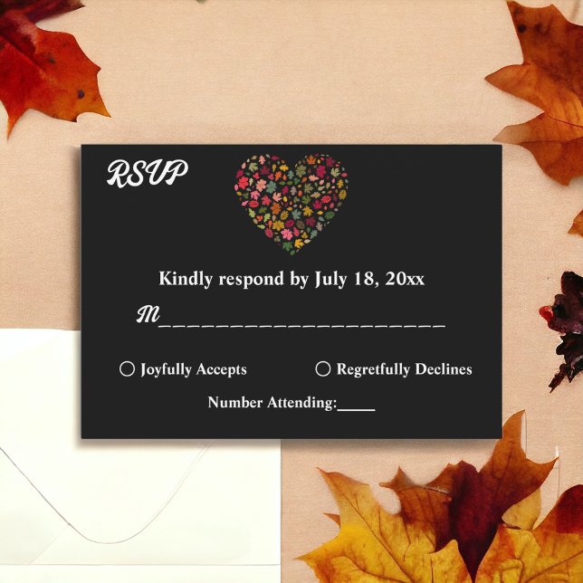 Cartão RSVP A Queda Elegante Deixa Casamento Floral Negro Cora (Criador carregado)