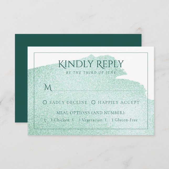 Cartão RSVP Abertura de Verde | Opção de entrada Jade Brushbea (Frente/Verso)