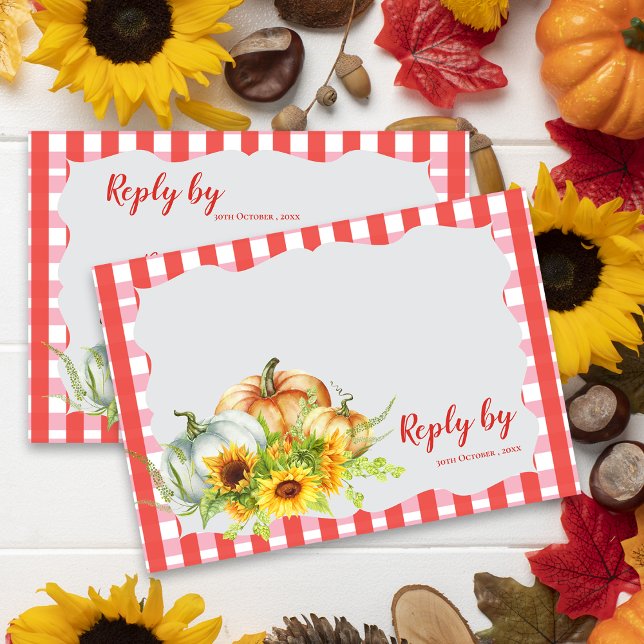 Cartão RSVP Abóbora e Casamento outono Rústico de Girassol (Pumpkin & Sunflower Fall Rustic Fall Wedding RSVP Card)