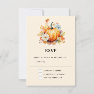 Cartão RSVP Abóboras Laranja e Flores Outono