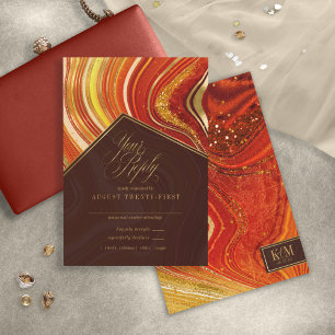 Cartão RSVP Abstrato Agate Wedding Hot Orange ID827