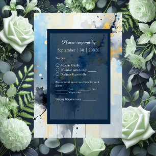 Cartão RSVP Abstrato Azul e Dourado casamento do Trabalho de a