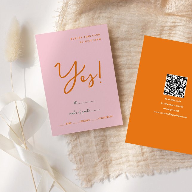 Cartão RSVP Abstrato cor rosa e laranja de diversão Casamento (Abstract pink & orange fun colors Wedding RSVP Card)
