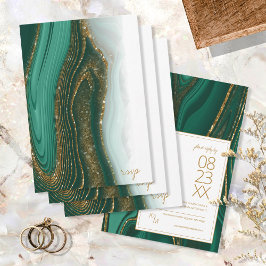 Cartão RSVP Abstrato Glitter Strata Wedding Green ID903