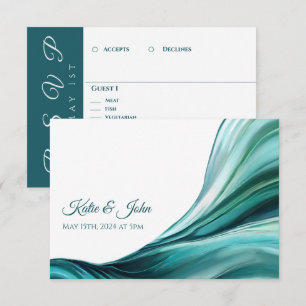 Cartão RSVP Abstrato Moderno de Casamento - Emerald Green -