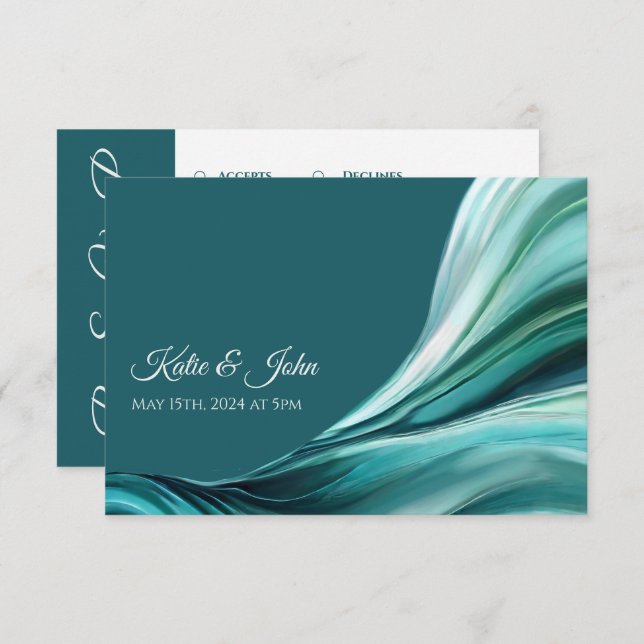 Cartão RSVP Abstrato Moderno de Casamento - Emerald Green - (Frente/Verso)