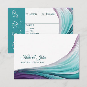 Cartão RSVP Abstrato-Roxo e Teal Modernos de Casamento