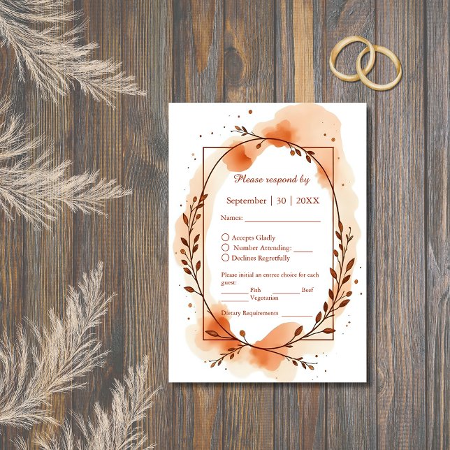 Cartão RSVP abstrato rusticida castanha Boho Watercolor (Criador carregado)