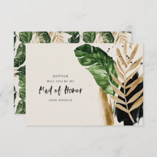 Cartão RSVP abstrato tropical moderno pintado madrinha de casa