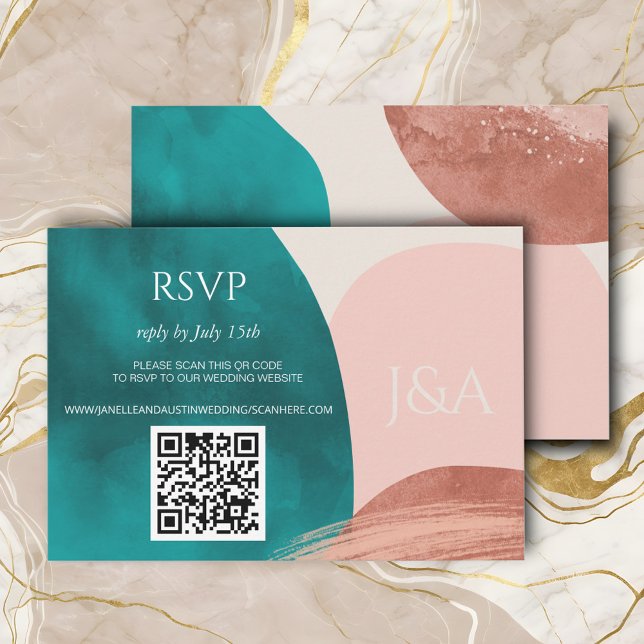 Cartão RSVP Abstrato Watercolor Wedding (Criador carregado)