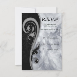 Cartão RSVP Abstratos Dourados em Texturas Márteis Pretas e Mi