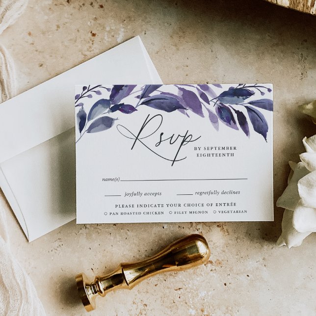 Cartão RSVP Abundant Foliage Violet Botanical Meal Choice (Criador carregado)