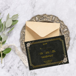 Cartão RSVP Academia Sombria Gótica Casamento Preto Dourado El