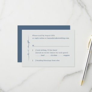 Cartão RSVP Aço e Azul Empoeirado   Casamento com Letra Manual
