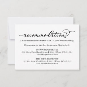 Cartão RSVP Acomodações de Hotel de Casamento com Caligrafia E