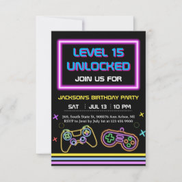 Cartão RSVP Adolescente Jogos Gamer Rapaz Jogador de Video Gam