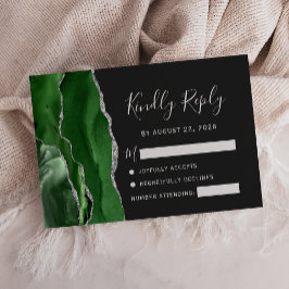 Cartão RSVP Ágata Caçador Verde Prata Escuro Casamento