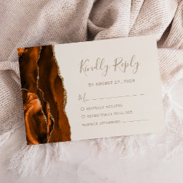 Cartão RSVP Ágata Laranja Queimada Dourado Marfim Casamento