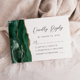 Cartão RSVP Agate Emerald Green Gold Modern Script Wedding