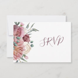 Cartão RSVP Água de Rosa Empoeirada Rústica Flor Aquarela Pret