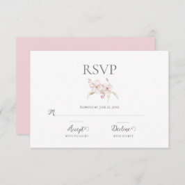 Cartão RSVP Água-forte Floral Script Pastel Rosa Casamento RSV