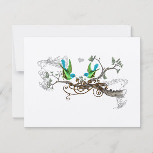 Cartão RSVP Água & Verde Maçã Pássaros de Amor Vintage Casamen