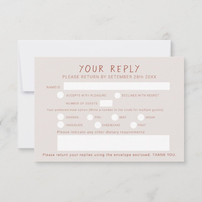 Cartão RSVP Airelas de grama tan terracotta aquarela (Verso)