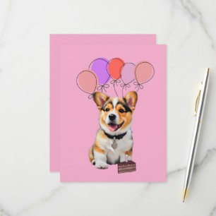 Cartão RSVP Alegre Divertido Cumprimentos de Aniversário Corgi
