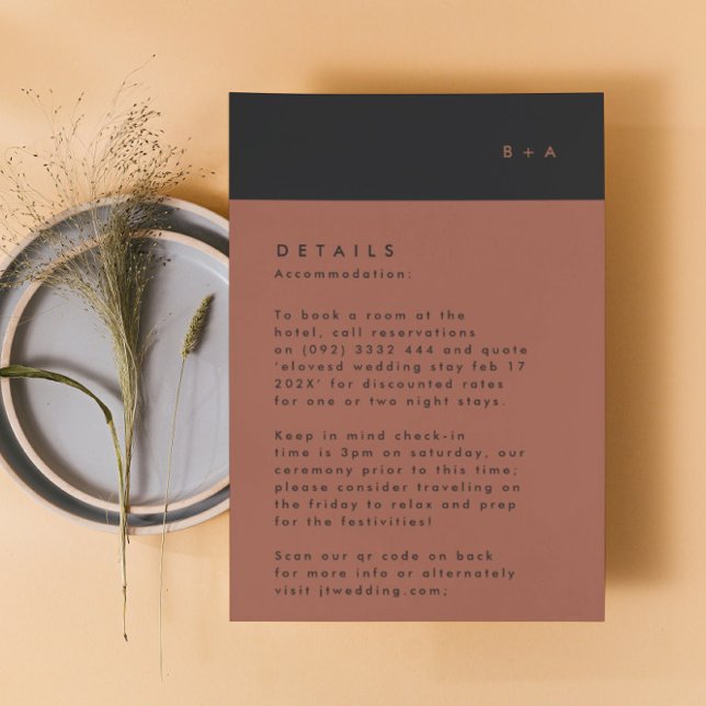 Cartão RSVP Alojamento por Monograma de Faixa de Terracotta Ne (Criador carregado)