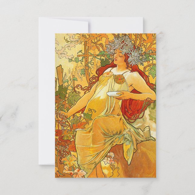 Cartão RSVP Alphonse Mucha Art Nouveau Autumn (Frente)