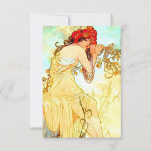 Cartão RSVP Alphonse Mucha Art Nouveau Summer