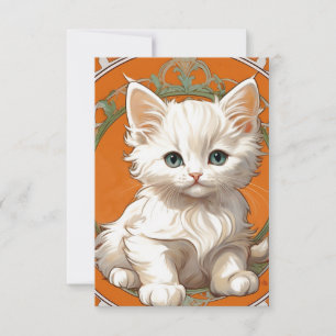 Cartão RSVP Alphonse Mucha Art Nouveau White Kitten