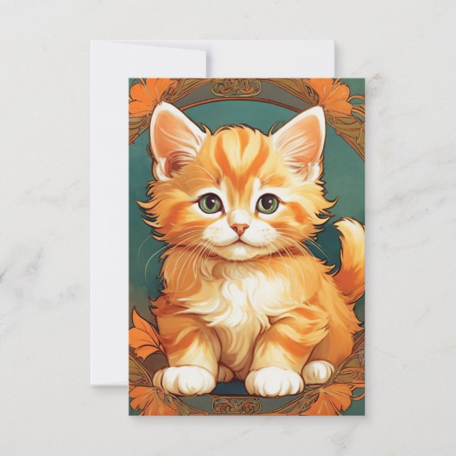 Cartão RSVP Alphonse Mucha Style Orange Cat (Frente)