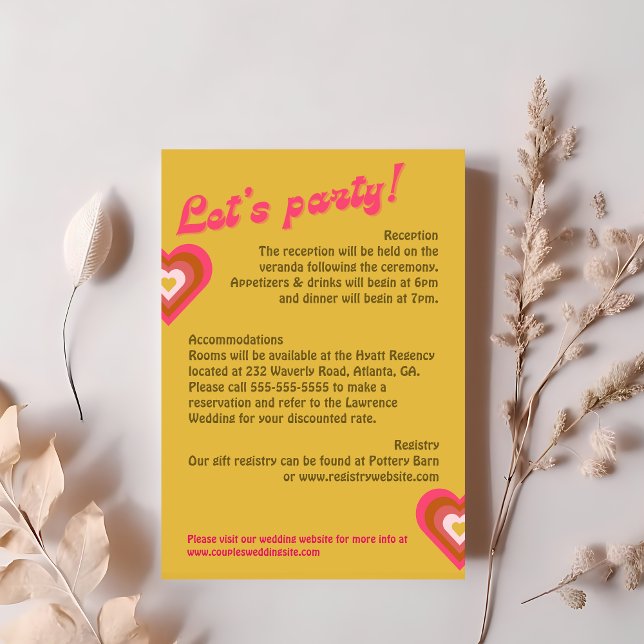 Cartão RSVP Amarelo Brilhante dos anos 70, Laranja, Casamento  (Criador carregado)