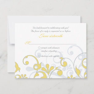Cartão RSVP Amarelo Cinza Branco Floral Abstrato Casamento RSV