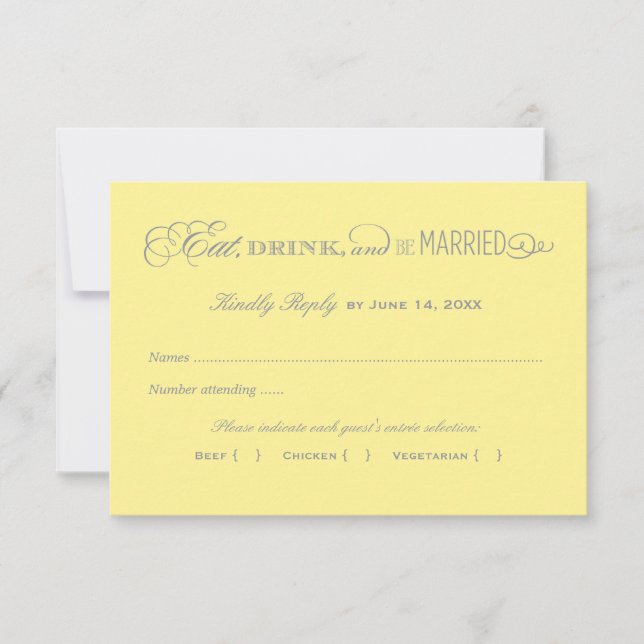 Cartão RSVP Amarelo Comer Beber Ser Casado (Frente)