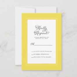 Cartão RSVP Amarelo e Branco | Envelope de Casamento Elegante