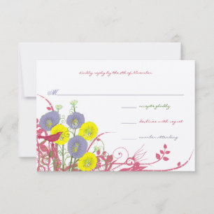 Cartão RSVP Amarelo Ensolarado Violeta Rosa Flor Silvestre Cas