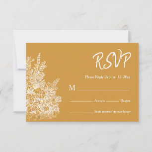 Cartão RSVP Amarelo Mostarda Moldura Ornata Vintage Casamento