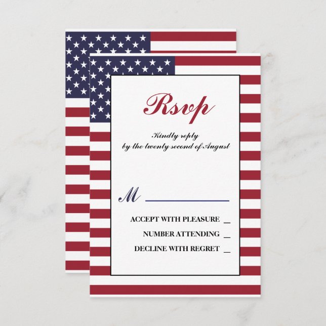 Cartão RSVP American Flag Wedding (Frente/Verso)