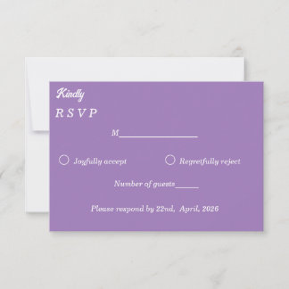 Cartão RSVP ​Amethyst Purple & White Minimalist Response Card
