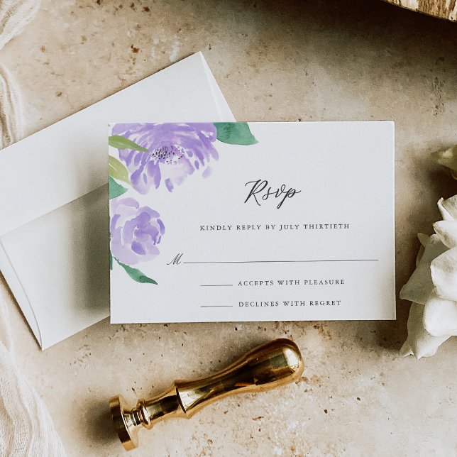 Cartão RSVP Ametyst Peony Wedding Mail-in (Criador carregado)