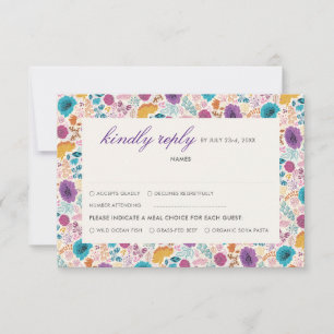 Cartão RSVP Amor em Flor Romântico Rosa Roxo Casamento