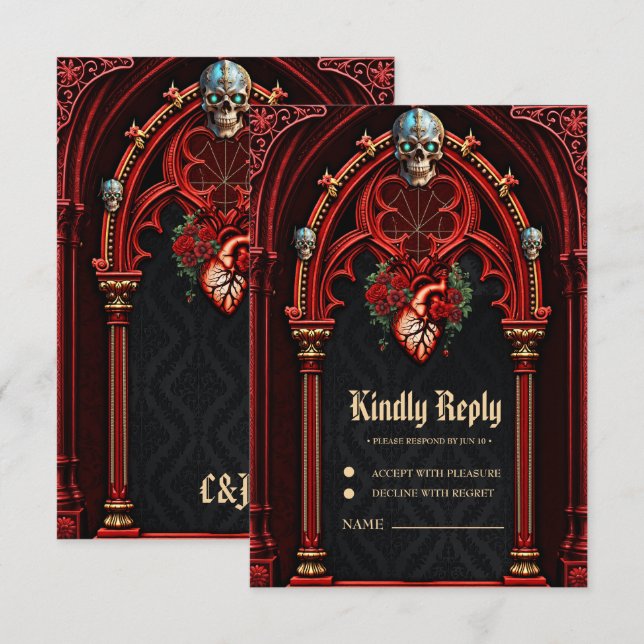 Cartão RSVP Amor eterno à sombra dos rosas. (Frente/Verso)