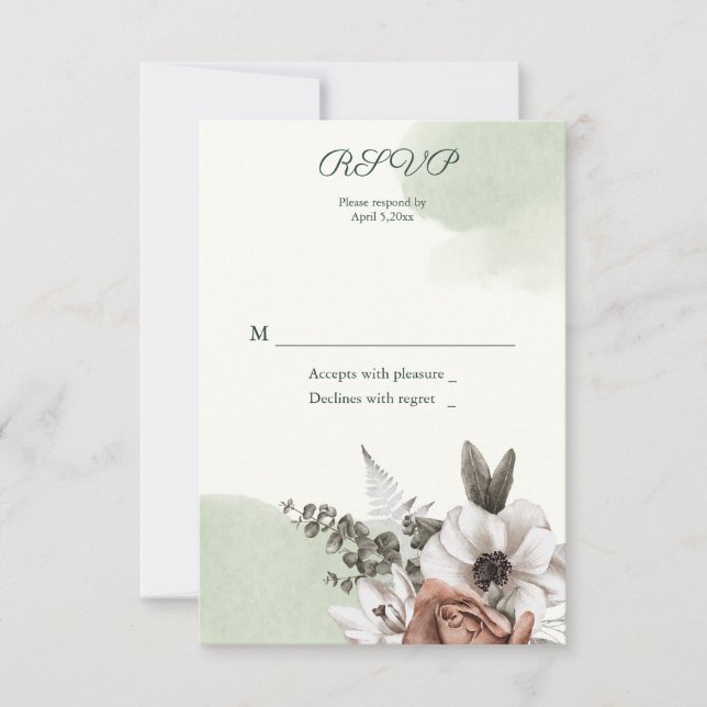 Cartão RSVP Amor Floral Sage (Frente)