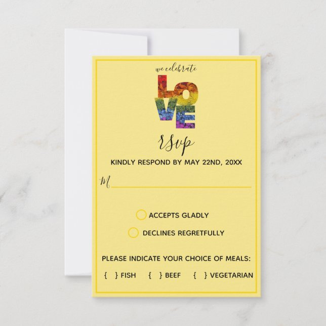 Cartão RSVP AMOR Flores Amarelas Casamento Entre Pessoas do Me (Frente)